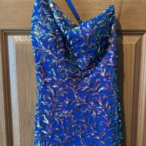 Honey and Rosie One Shoulder Blue Sequin Dress
